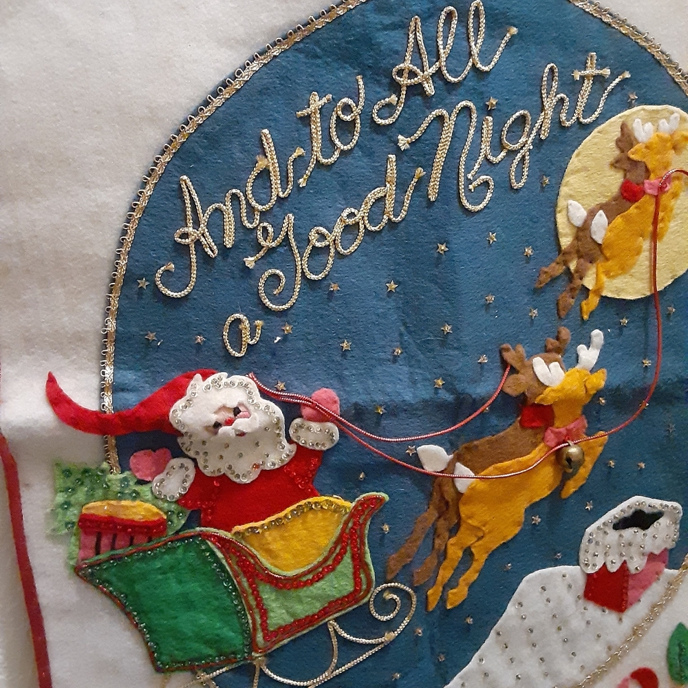 Vintage Christmas Santa Claus and Reindeer Holiday Tapestry Banner Decor - Picture 7 of 7